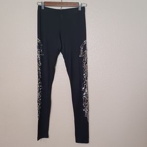 Beauty Angel Black Sequin Side Detail Design Leggings Women's Size S/M
